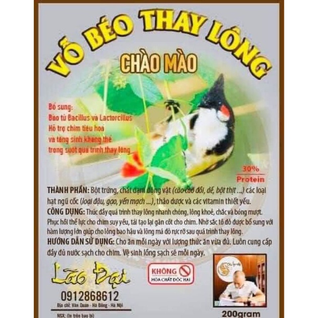 Cám vỗ béo thay lông Chào Mào Lão Đại.