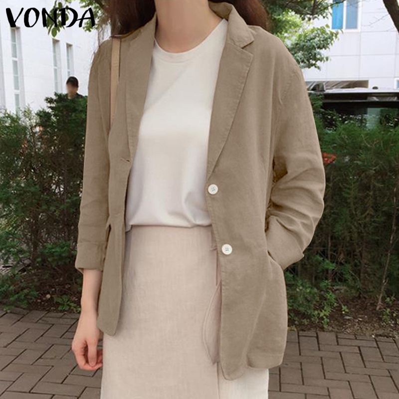 Áo khoác Blazer VONDA dài tay cổ bẻ màu trơn thời trang mùa xuân thu Hàn Quốc cho nữ | BigBuy360 - bigbuy360.vn