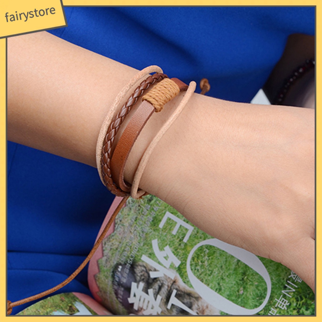 Vòng tay bện 4 lớp giả da thời trang phong cách unisex