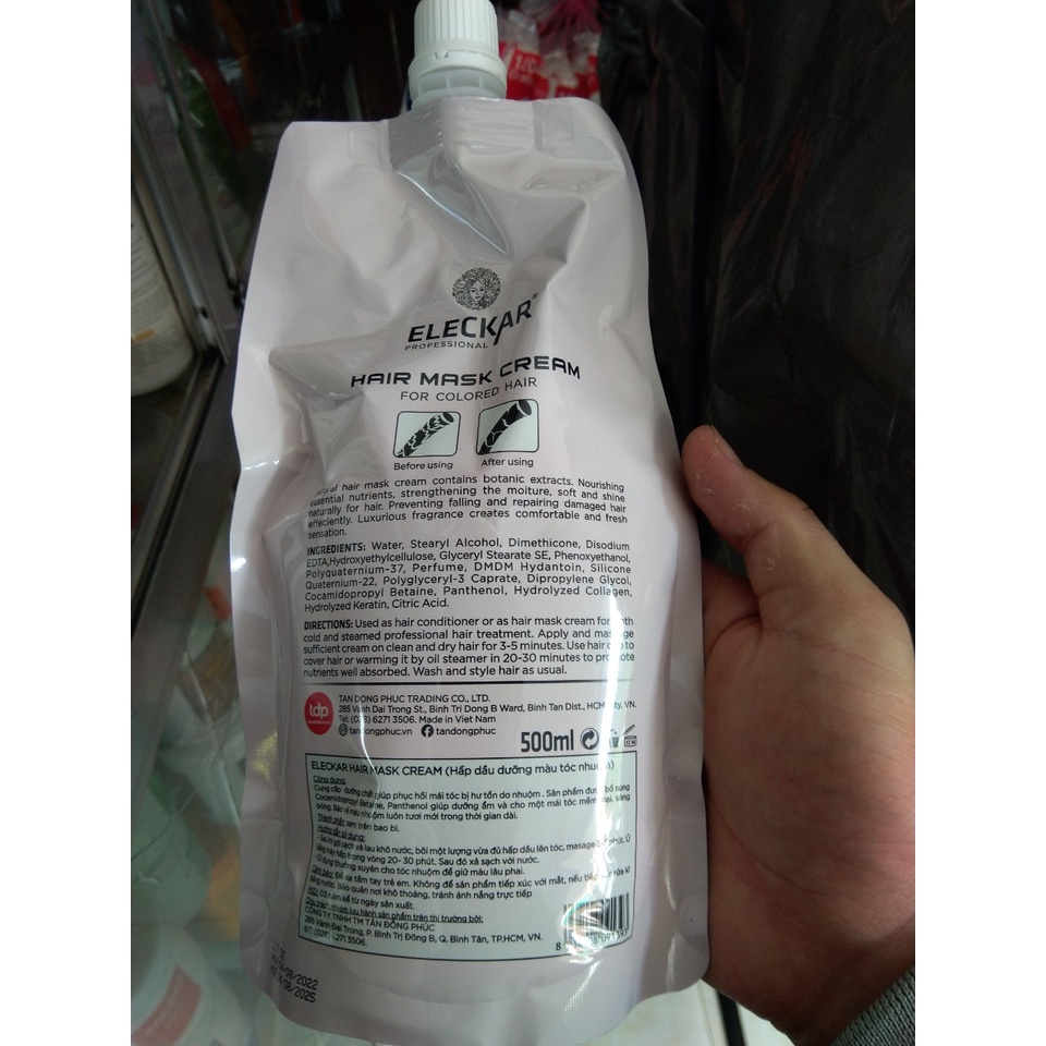Hấp dầu giữ màu tóc nhuộm vitamin color collagen Eleckar 500ml