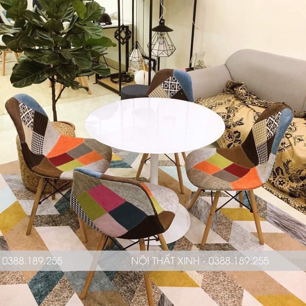 [GHẾ CAFE - GHẾ ĂN] GHẾ EAMES THỔ CẨM CHÂN GỖ | BigBuy360 - bigbuy360.vn