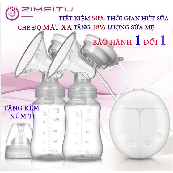 ml [TẶNG KÈM NÚM TI] Máy hút sữa điện đôi ZIMEITU an toàn, tiện lợi cho mẹ