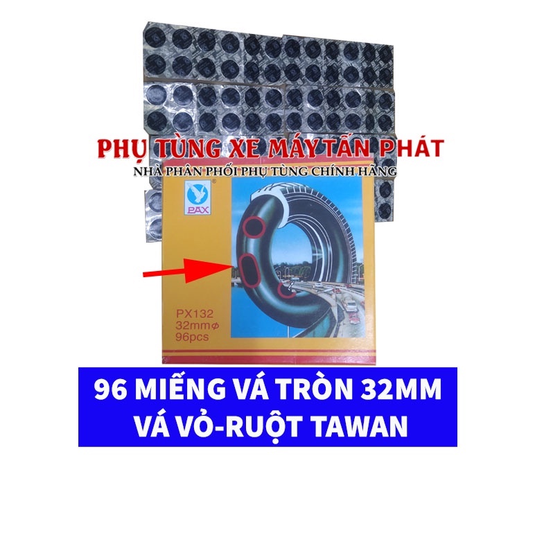 Hộp 96 miếng Tròn 32mm Chuyên Vá Vỏ - Ruột Xe Máy Ô tô Xe Hơi Lốp Không Ruột Chính Hãng Tawan - Đài Loan