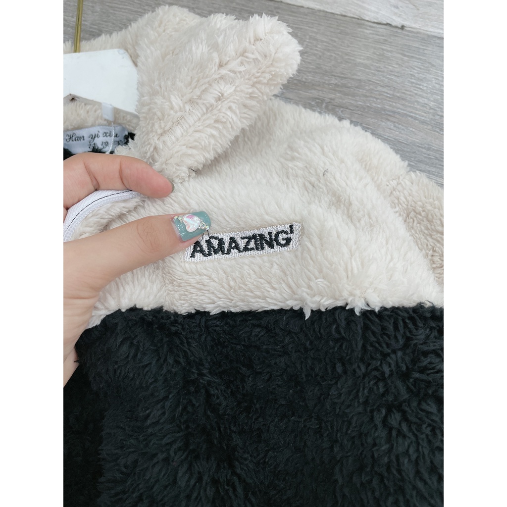 Áo khoác lông cổ trụ phối màu  FREESIZE áo jaket lông amzing