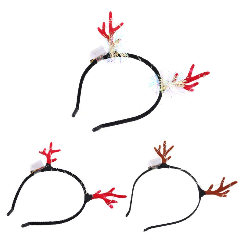 Băng Đô Cài Tóc Hình Sừng Tuần Lộc Dễ Thương Có Đèn LED