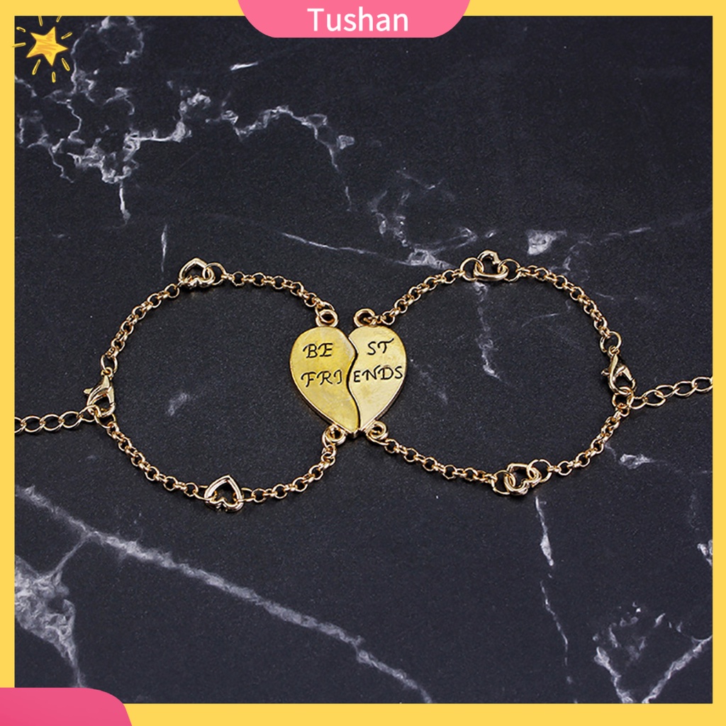 Set 2 vòng tay tình bạn mặt hình trái tim và khắc chữ Best Friends