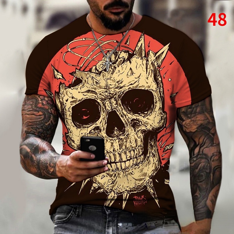 Áo thun nam dáng rộng họa tiết đầu lâu 3D Plus Size S-6XL