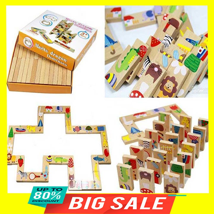 Bộ xếp hình gỗ Dominoes 28 khối gỗ giúp trẻ tư duy tốt hơn