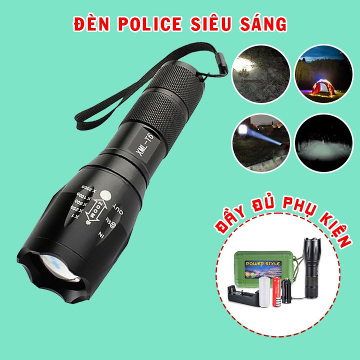 Đèn pin Police quân đội Mỹ siêu sáng T6 có zoom cao cấp, Đèn pin mini drogo hợp kim chống nước đầy đủ pin sạc | BigBuy360 - bigbuy360.vn