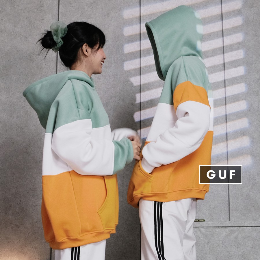 Áo Hoodie Nam Nữ Form Rộng Chất Nỉ Bông Cao Cấp Thiết Kế Mũ To Lớn 3 Màu Nổi Bật Cam Xanh Trắng Đen Thương Hiệu GUF | BigBuy360 - bigbuy360.vn