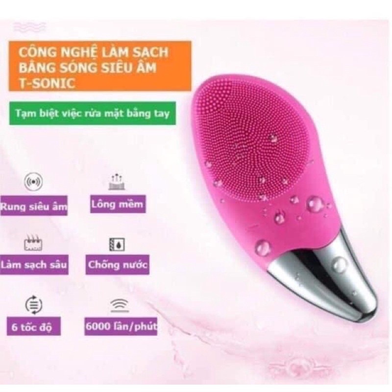 [Màu Hồng]MÁY RỬA MẶT MASSAGE 3IN1 SONIC FACIAL BRUSH Tác động kép - đa công dụng