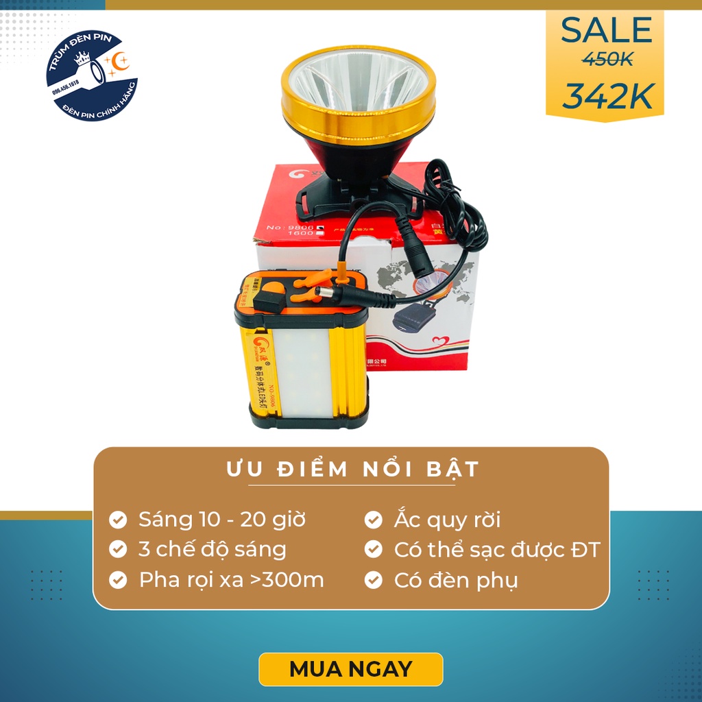 Đèn pin đội đầu SHANGYUAN 9806 LED 200W đèn đeo đầu siêu sáng bình rời có cổng usb  sạc điện thoại có đèn phụ bên hông