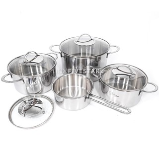Bộ nồi 4 chiếc 3 đáy cao cấp Inox 304 nắp kính chính hãng Five Star BH 5 năm