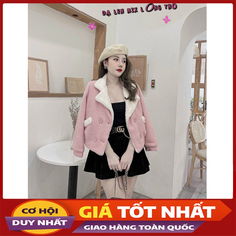 Áo Khoác Dạ len Mix Lông Thỏ Dáng Ngắn Hàng Quảng Châu Loại 1 M0314-Violet