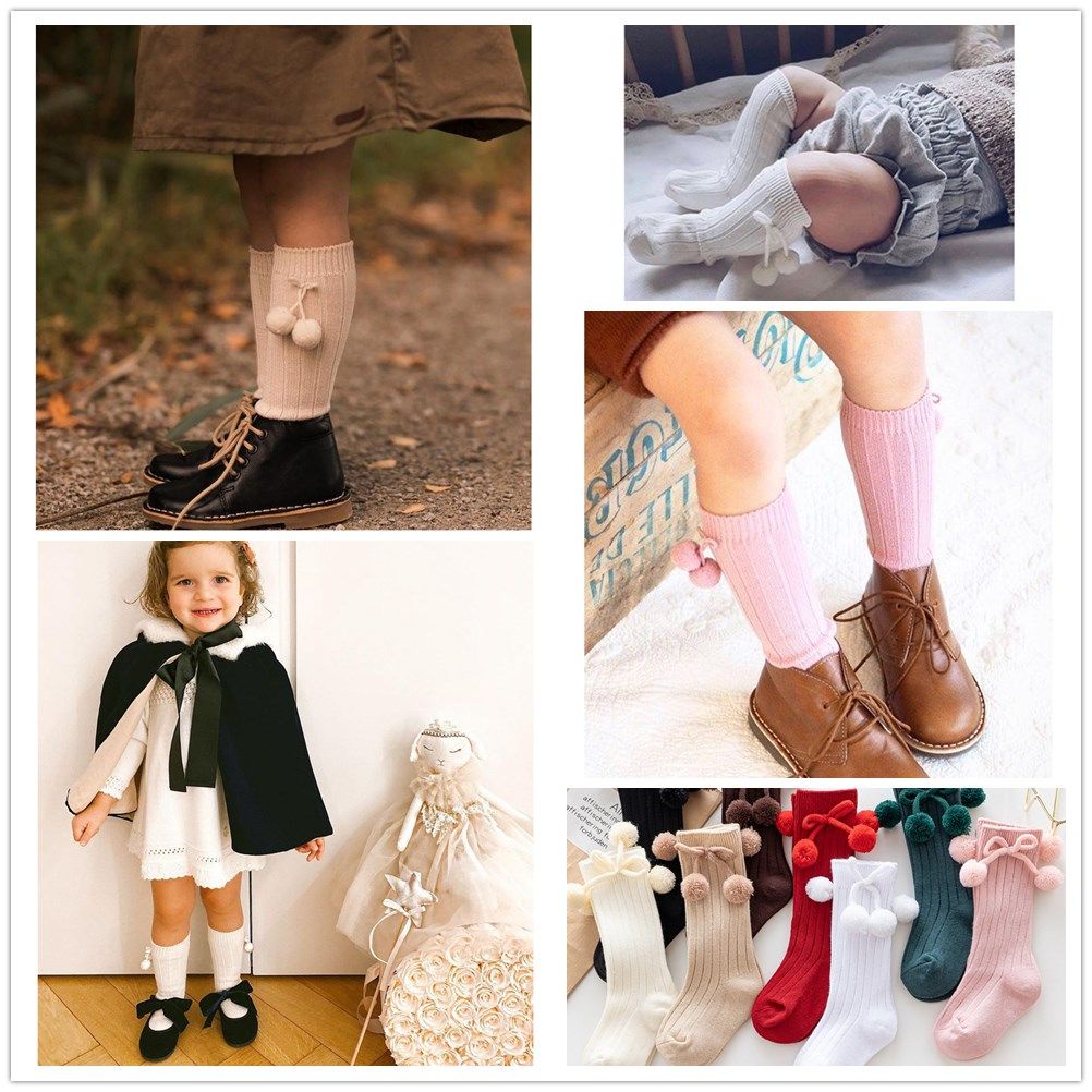 1 Đôi Vớ Cotton Đính Bóng Lông Nhiều Màu Dễ Thương Giữ Ấm Mùa Thu Đông Cho Bé Sơ Sinh