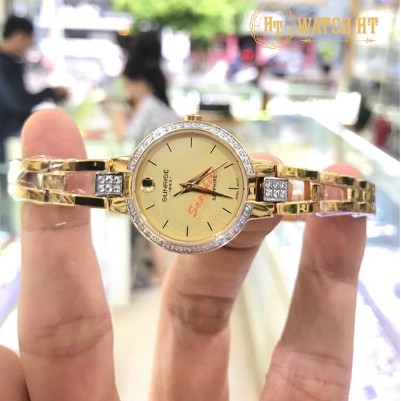 Đồng hồ nữ SUNRISE 9927SA vàng vành hạt full hộp chính hãng, kính Sapphire