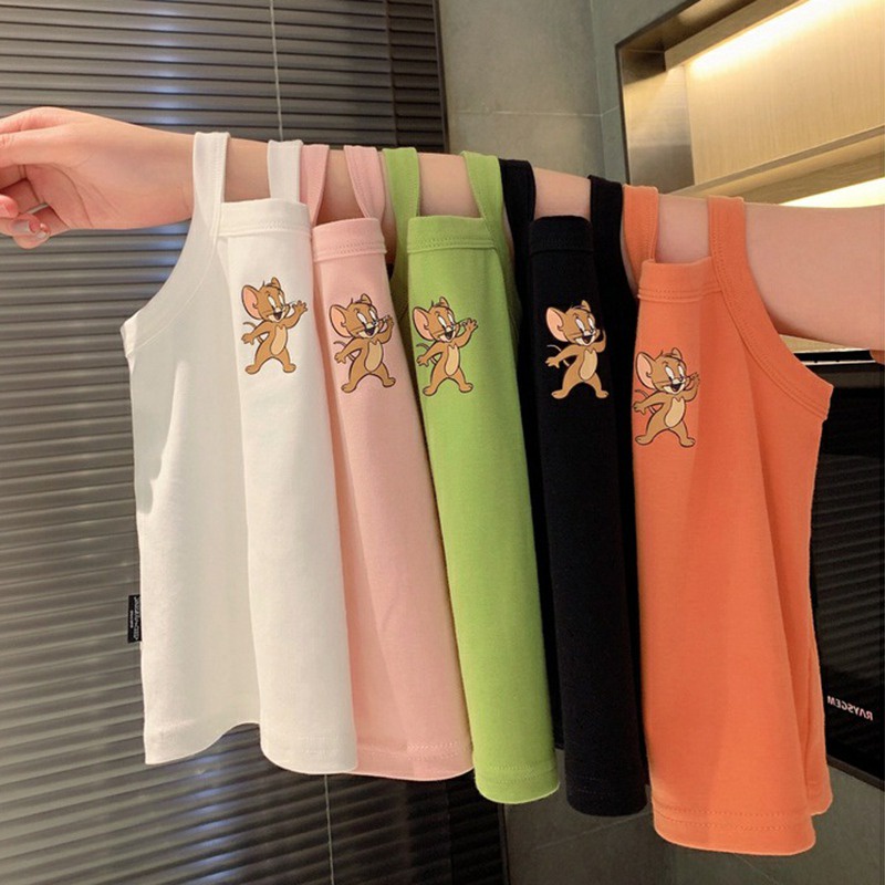 Áo hai dây in họa tiết hoạt hình nhiều màu sắc thời trang mùa hè xinh xắn cho bé gái