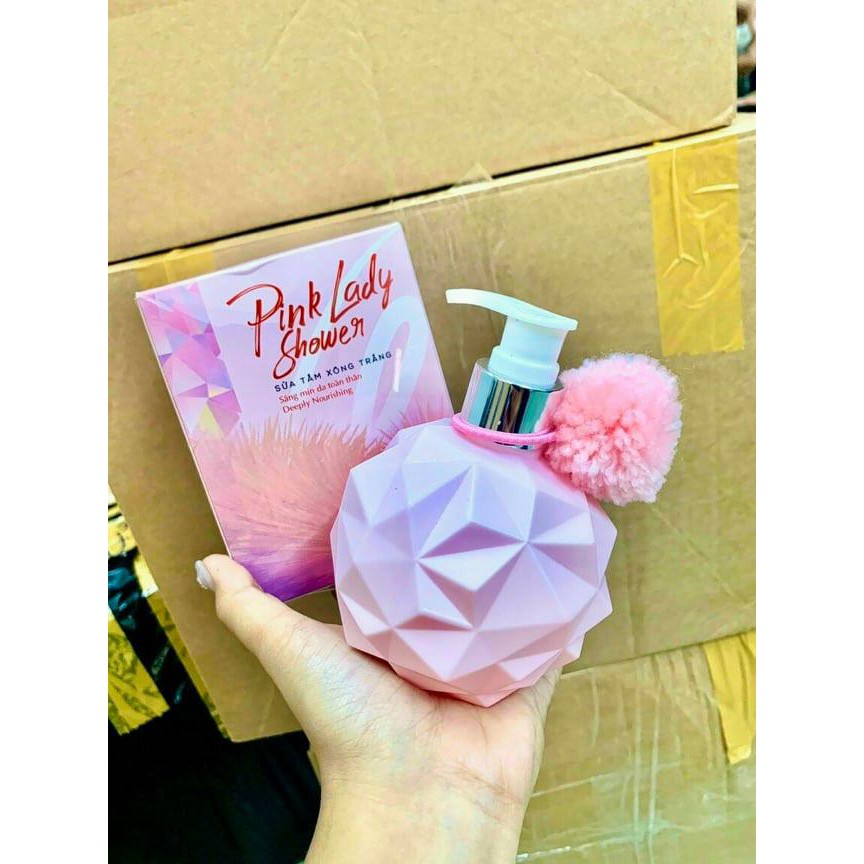 Sữa tắm PinkLady 300ml hồng siêu đẹp có cục bông