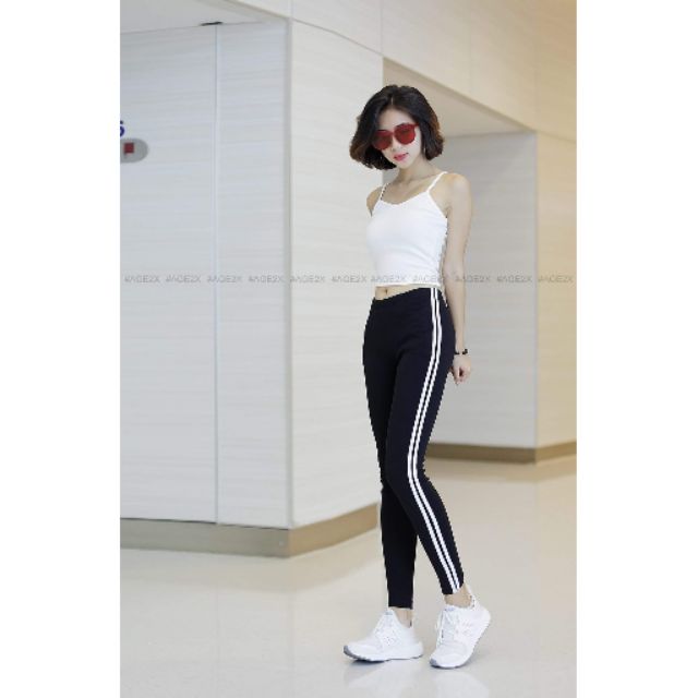 Quần Legging Đen 2 Sọc Trắng #AGE2X