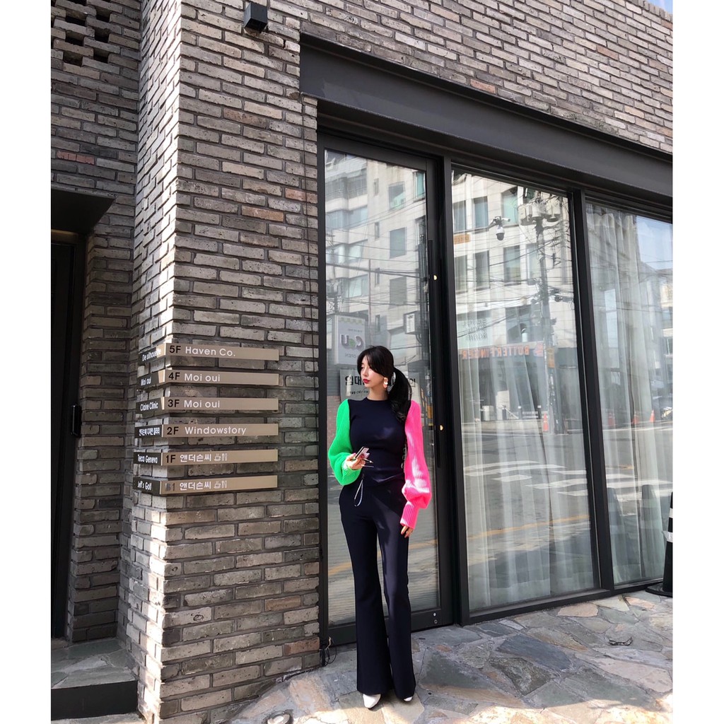 Áo Sweater Dệt Kim Tay Phồng Màu Sắc Cầu Vồng Phong Cách Hàn Quốc | BigBuy360 - bigbuy360.vn