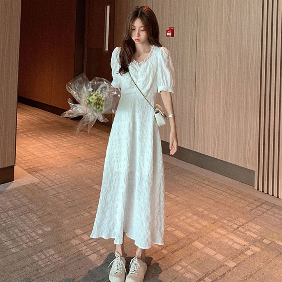 Đầm Chiffon Tay Ngắn Cổ Chữ V Thời Trang Mùa Hè Dành Cho Nữ