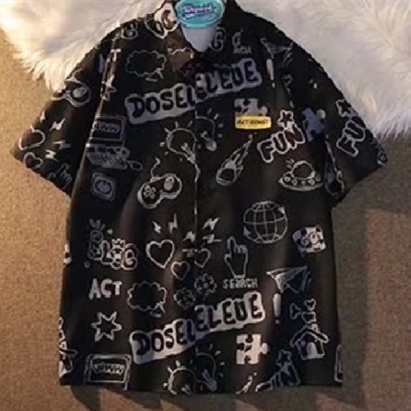 Áo Sơ Mi Tay Ngắn In Họa Tiết Phong Cách Nhật Bản Cho Nam