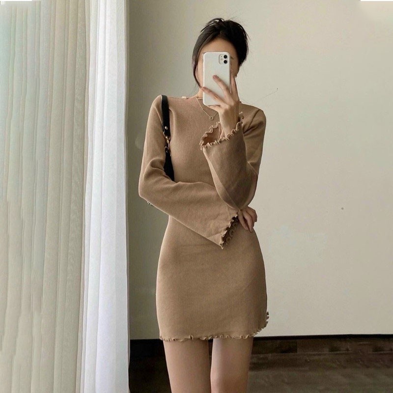 ﹊Váy ôm body tay loe / Đầm nữ dài tôn dáng sáng da chất xịn co giãn tốt