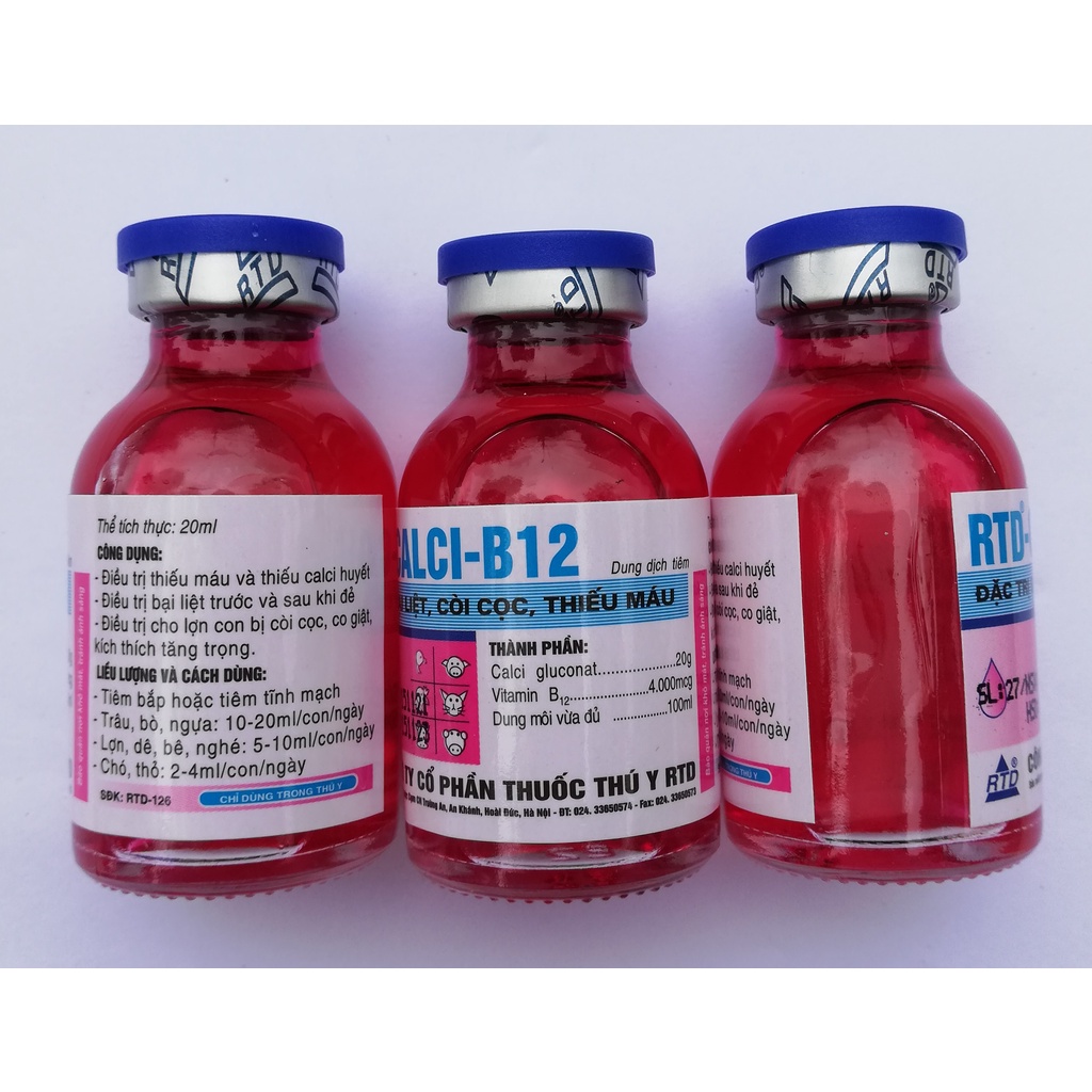 1 lọ RTD - CALCI - B12 loại 20 ml DÙNG CHO CÒI CỌC THIẾU MÁU Chó mèo, gia súc, gia cầm