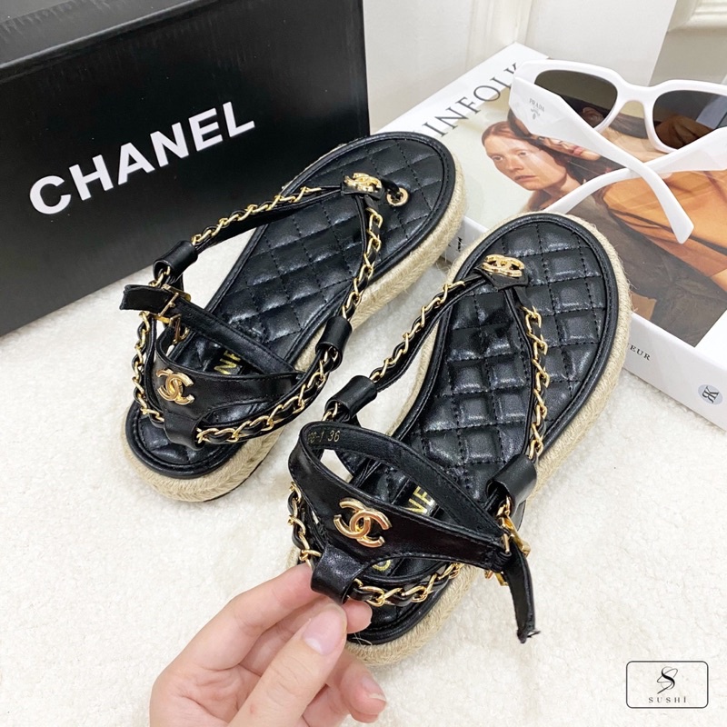 Sandal xỏ ngón cn Hiền Hồ viền cói fullbox