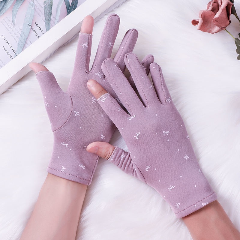 Găng tay hở ngón hai ngón bằng vải nhung cotton dày dặn chống lạnh chống gió mùa thu đông cho nữ