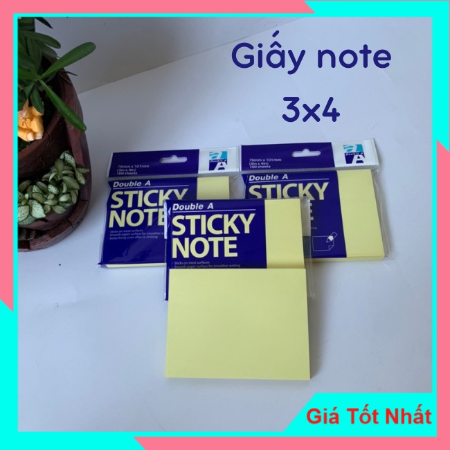 Giấy Nhớ, Giấy Note Double 3x4 (100 tờ/tập) - Độ Bám Dính Cao, Không Bong Tróc Khi Gỡ