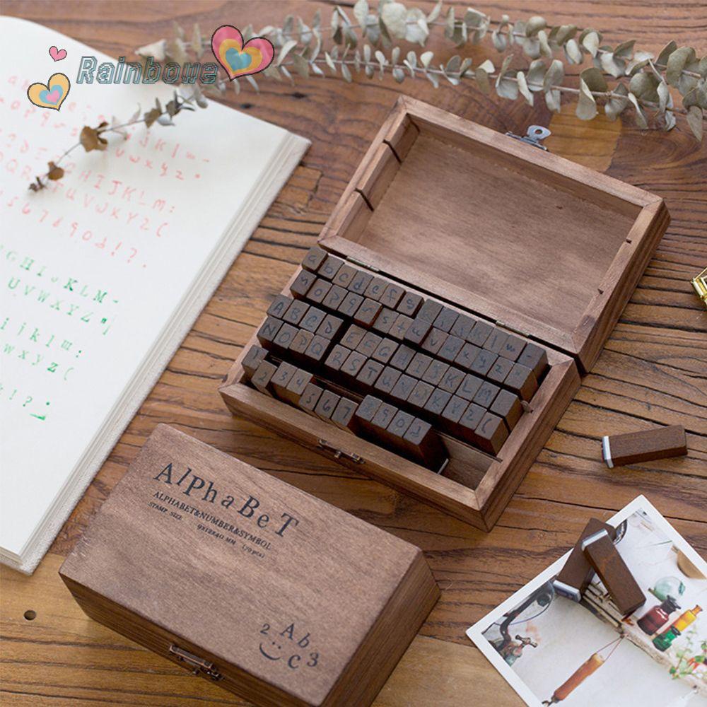 Set con dấu họa tiết bảng chữ cái làm từ cao su thanh gỗ dùng làm thiệp phong cách vintage thủ công DIY