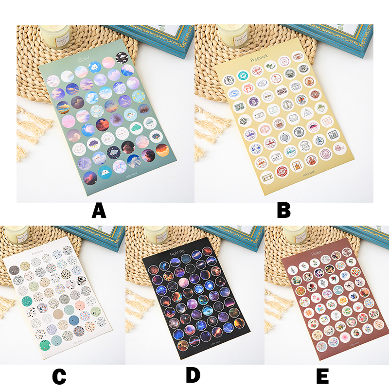 Sticker tròn dán sổ tay trang trí nhiều màu sắc