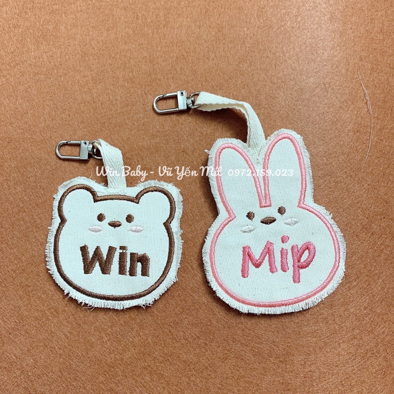Name tag hình gấu thỏ thêu tên cực xinh