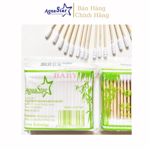 Tăm Bông Ngoái Tai Aquarstar Bịch Trúc 100c Tăm Bông Trang Điểm Người Lớn Cao Cấp 2 Đầu Tròn Và Xoắn