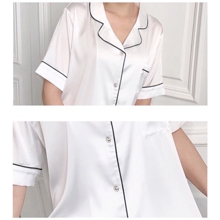 Đồ mặc nhà Pijama lụa satin trắng