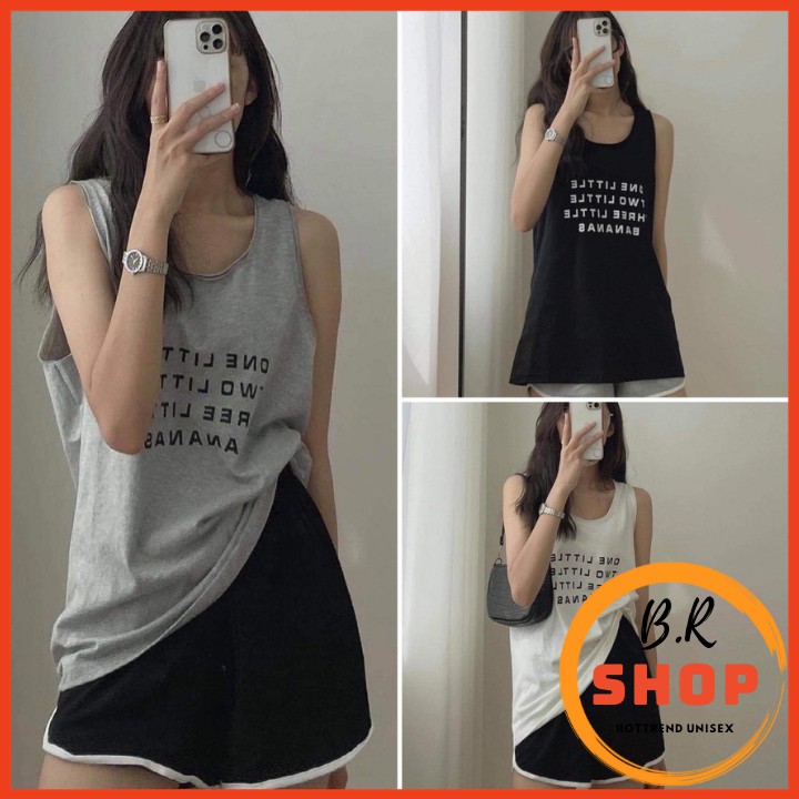 Set tanktop áo chữ kèm quần sooc, Bộ quần short đùi ống rộng kèm áo ba lỗ tank top form rông Ulzzang