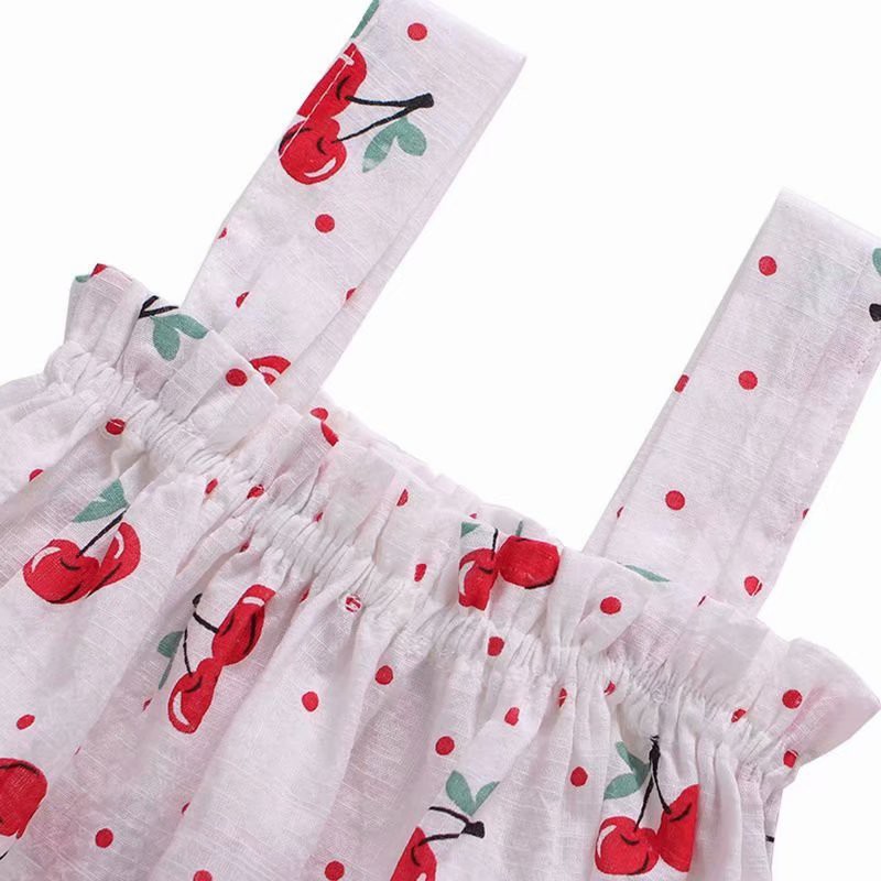 Set Đồ 2 Món Gồm Đầm In Hình Trái Cherry + Quần Lót Họa Tiết Trái Chanh Dễ Thương Cho Bé Gái