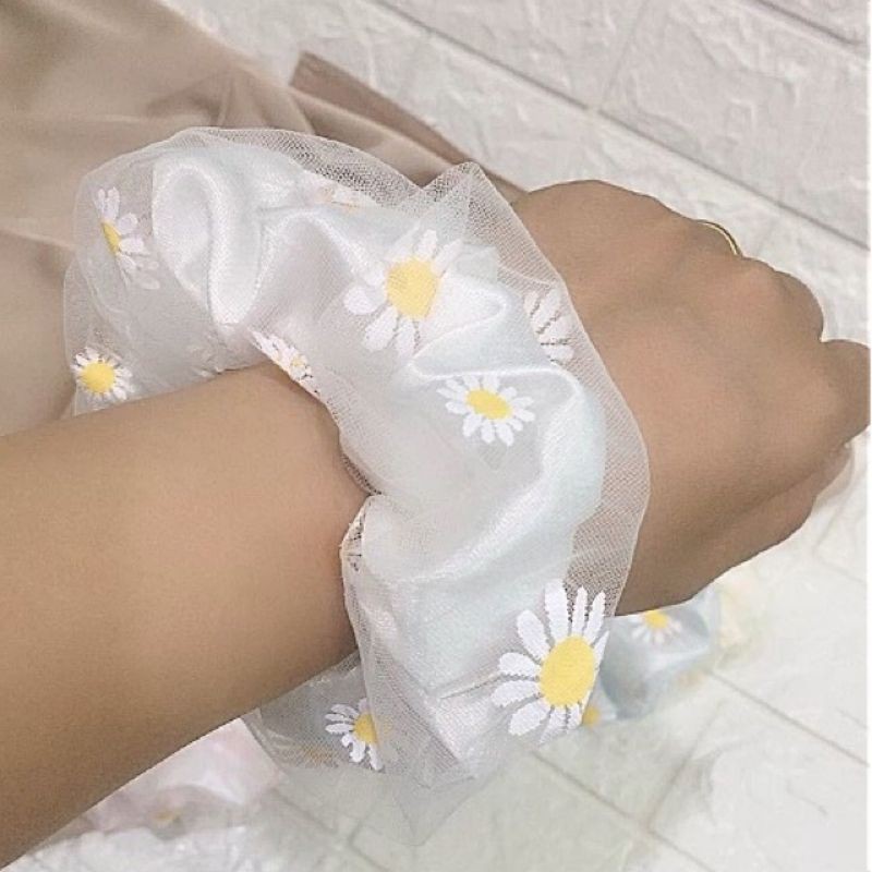 Dây buộc tóc vải scrunchies hoa cúc 2 lớp siêu hót hàng to đẹp