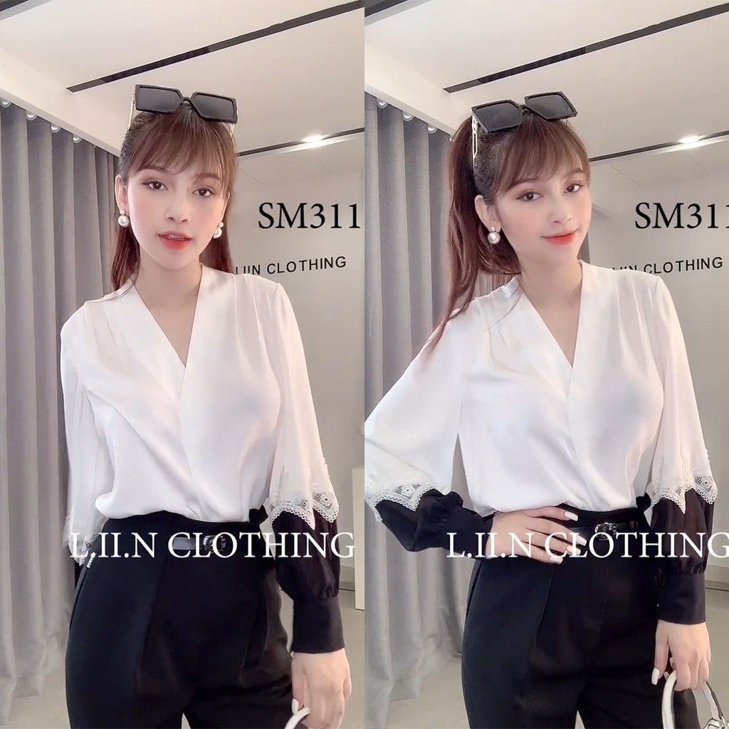 Áo Sơ Mi Nữ Trắng Cổ Tim, Công Sở Tay Lỡ, Set Cả Áo và Quần Sang Chảnh A58+Q58