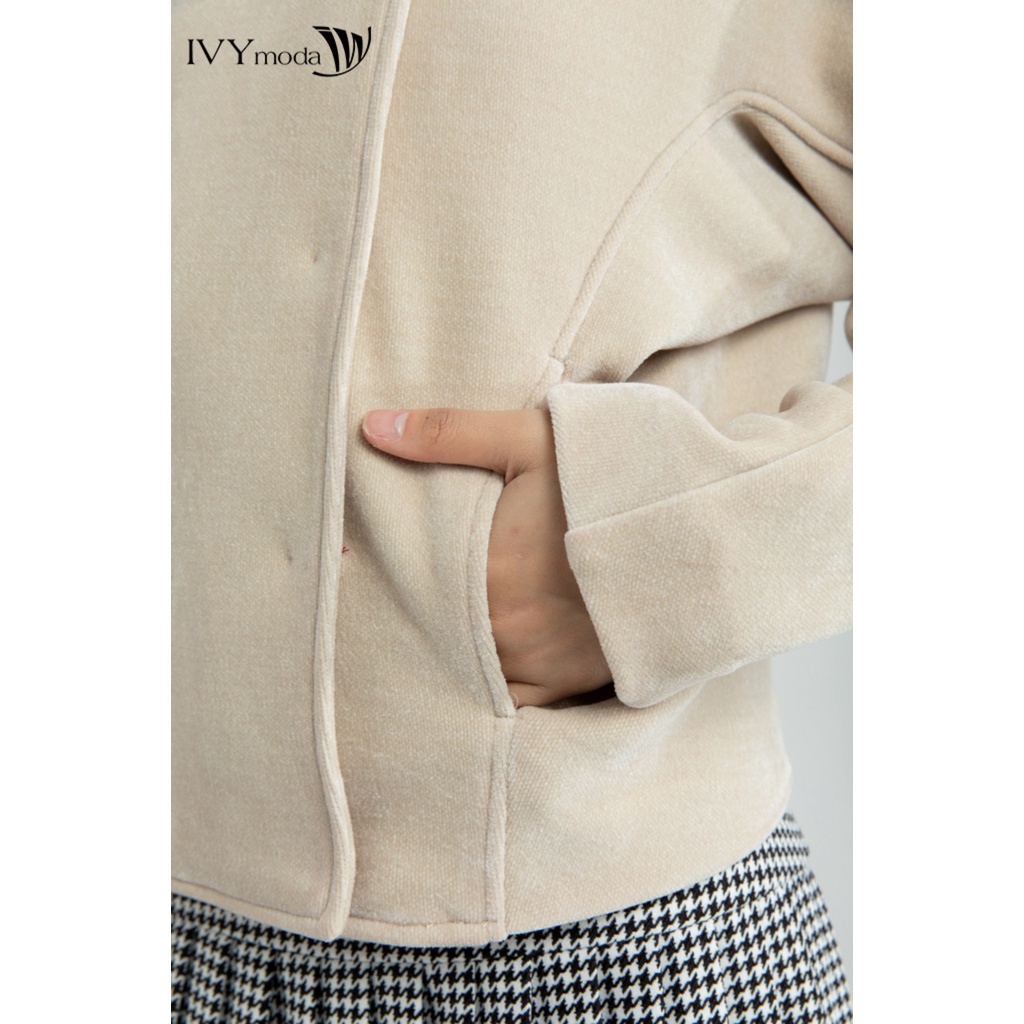 Áo khoác nhung nữ khuy bấm IVY moda MS 70M6250