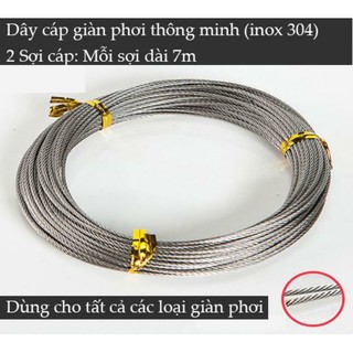 Dây cáp giàn phơi thông minh INOX: 2 sợi x 7m, INOX Không bị rỉ sét