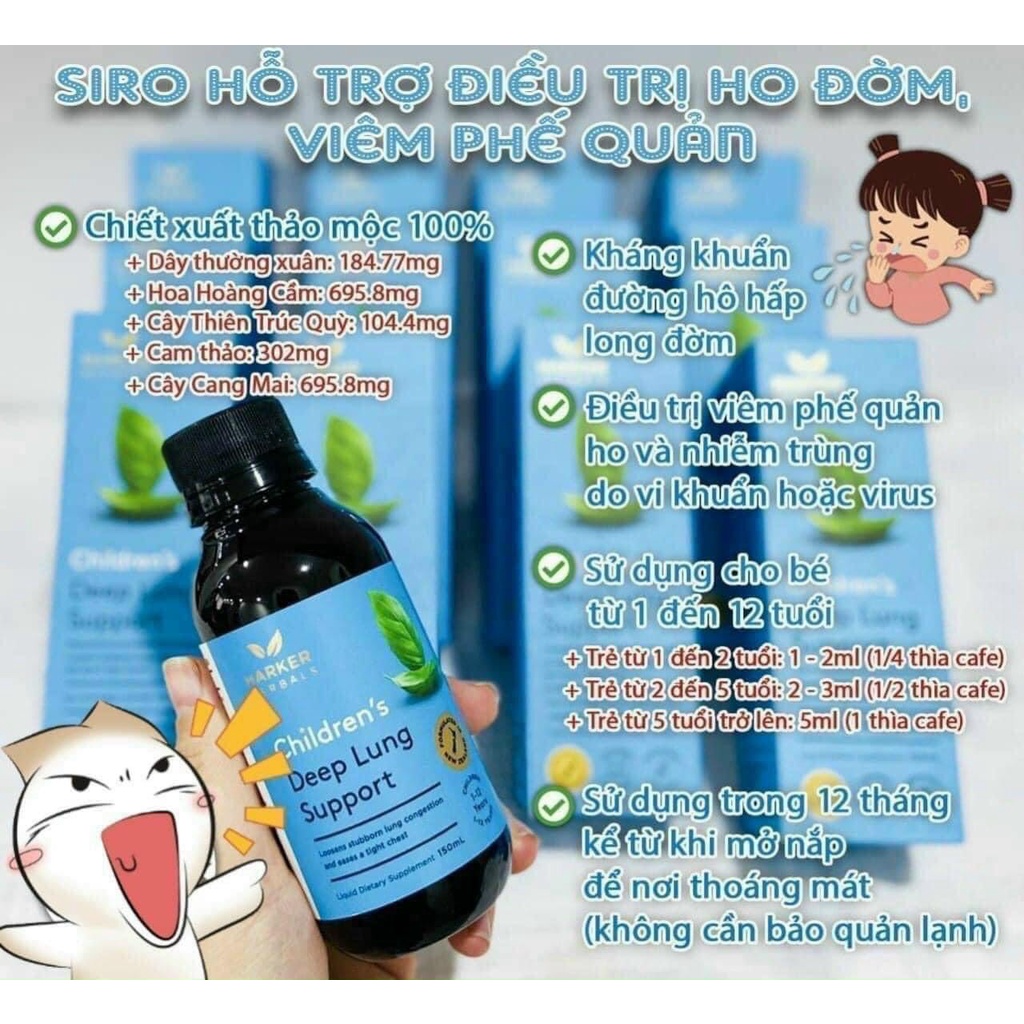 Siro Đẩy Đờm, Long Đờm xanh dương Harker Herbals Deep Lung Support Cho Bé
