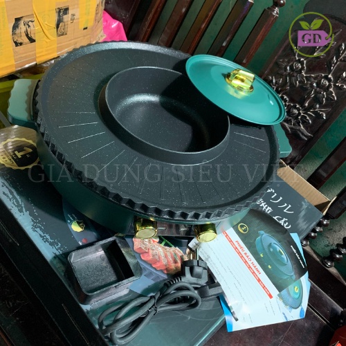Bếp Lẩu Nướng Đa Năng 2 Ngăn MISU CHÍNH HÃNG 1500W, Có 2 Mâm Nhiệt Chống Dính An Toàn. Bếp lẩu nướng MISU