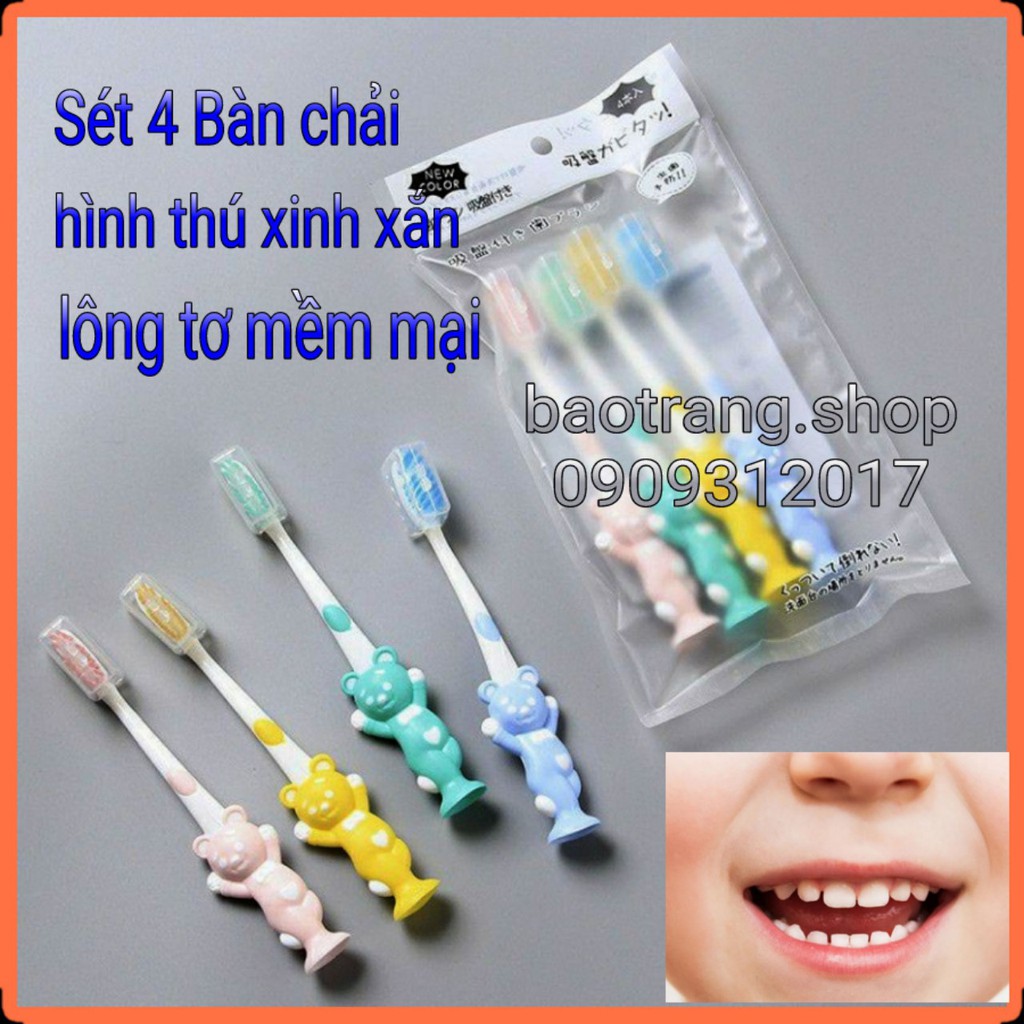 [Siêu rẻ] Sét 4 bàn chải đánh răng hình thú cho bé