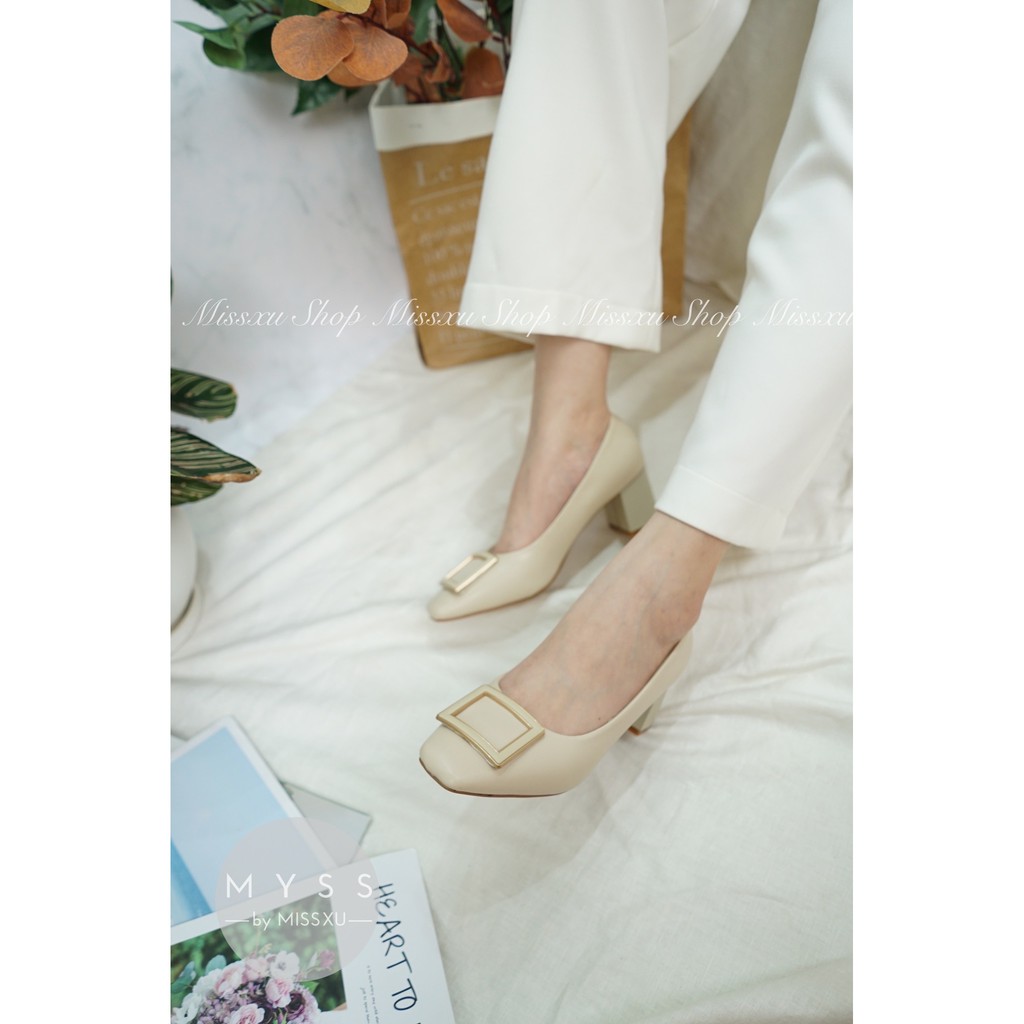 Giày nữ mũi vuông gót trụ 5cm cài khoen thời trang MYSS- CG174