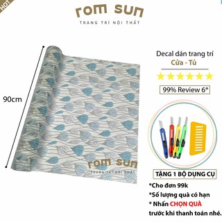 Khổ 90cm | Giấy dán kính mờ phòng khách- Decal mờ dán cửa sổ họa tiết lá khoai xanh đề can chống nắng