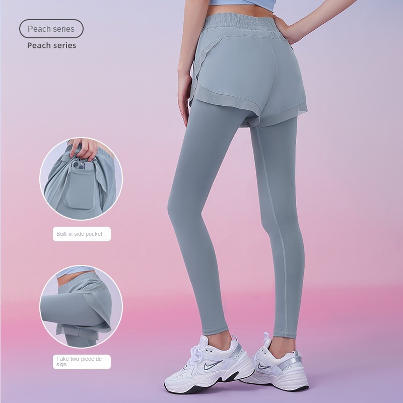 Vừa Vặn. Quần Legging Thể Thao Phối Lưới Giả Hai Túi Thoáng Khí Khô Nhanh Cho Nữ