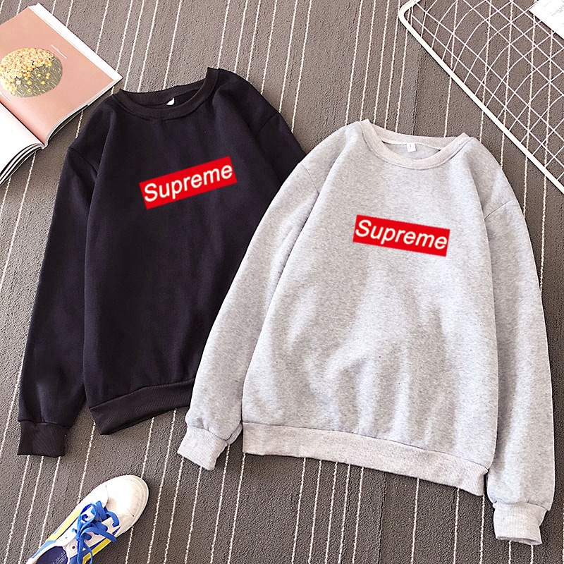 Áo sweater dáng rộng dài tay in chữ supreme đơn giản có 5 màu tự chọn