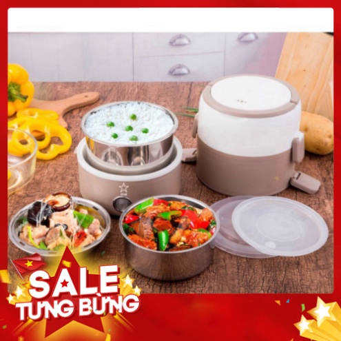 [FREE SHIP] Hộp Cơm Giữ Nhiệt 3 Tầng Hâm Nóng Thức Ăn Cắm Điện Bằng Inox Star Hot Lunch Box